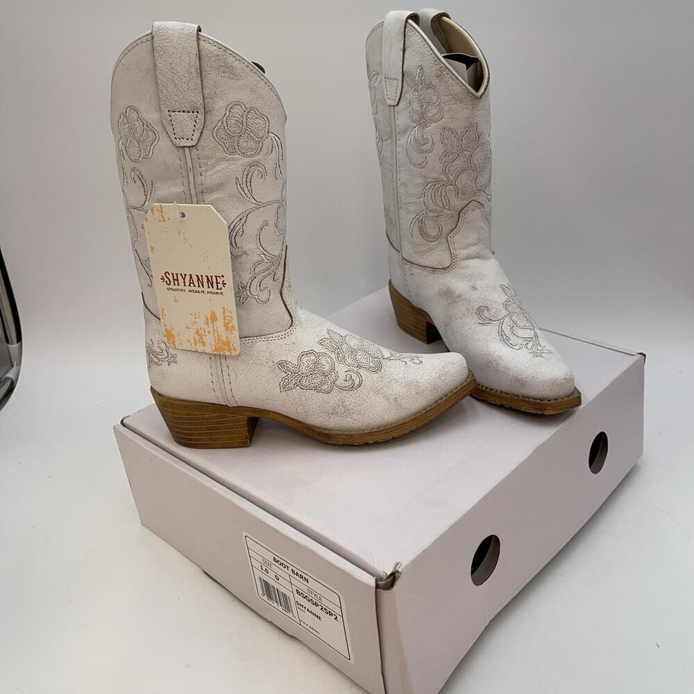 Shyanne Western Boots Girls Size 1 White Embroidered Floral Cowgirl Pull On